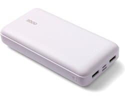 OOQE PowerCharge 3 - Powerbank 20000 mAh - 22,5W Snellader voor iPhone, Samsung en meer - Inclusief Waterdicht Opbergzakje - USB-C, USB-A en Micro USB – Anti Slip en Anti Kras – Geschikt voor Laptop en Tablet - 3 Apparaten Tegelijk Opladen - Wit