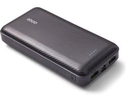 OOQE PowerCharge 3 - Powerbank 20000 mAh - 22,5W Snellader voor iPhone, Samsung en meer - Inclusief Waterdicht Opbergzakje - USB-C, USB-A en Micro USB – Anti Slip en Anti Kras – Geschikt voor Laptop en Tablet - 3 Apparaten Tegelijk Opladen - Zwart