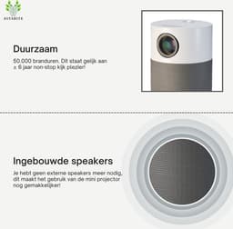 Astarite Ultra+ Smart Mini Beamer - Smart Mini Projector - Full HD 1080P - Keystone correctie - Android TV 9.0 - WiFi - 250 ANSI - 5000 lumen - Ingebouwde speakers - Wit/Grijs — thumbnail 4