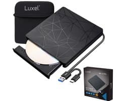 Luxel - Externe DVD speler en brander - Voor Laptop - DVD CD Brander - Externe CD speler - Voor PC - CD rom externe drive - Optical Drive - 99Ultra - Zwart