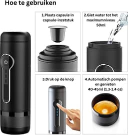 Happyment Compacte Draagbare Koffie Machine Draadloos - Hoge Kwaliteit Espresso Machine Oplaadbaar - Mini Koffie Zet Apparaat - Portable Coffee Maker - Koffie Cubs - Filterkoffie — thumbnail 4