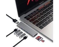 M-TECK Macbook Dock - HUB met 1 x HDMI - 3 x USB-A + Kaartlezer- 1 x Thunderbolt - 1 x USB-C (Kleur: Space-Grey)