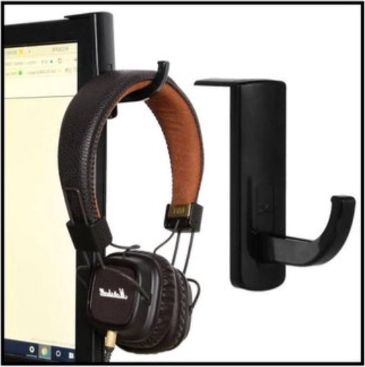 CHPN - Koptelefoonhouder - Computerhaakje - Headset houder - Monitorstandaard - Monitorhouder - Zwart - Zelfklevend — afbeelding 1