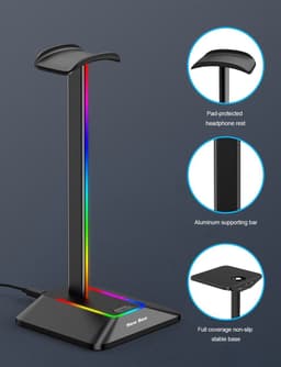 Golden Note, New Bee Z8 Koptelefoon Houder met USB Type-C en A poort en RGB led verlichting, Headphone Stand — thumbnail 4