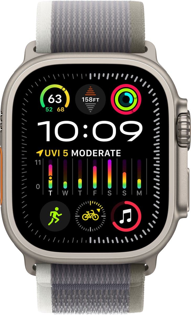 Apple Watch Ultra 2 - GPS + Cellular - 49mm - Titanium Case with Green/Grey Trail Loop - S/M — afbeelding 1