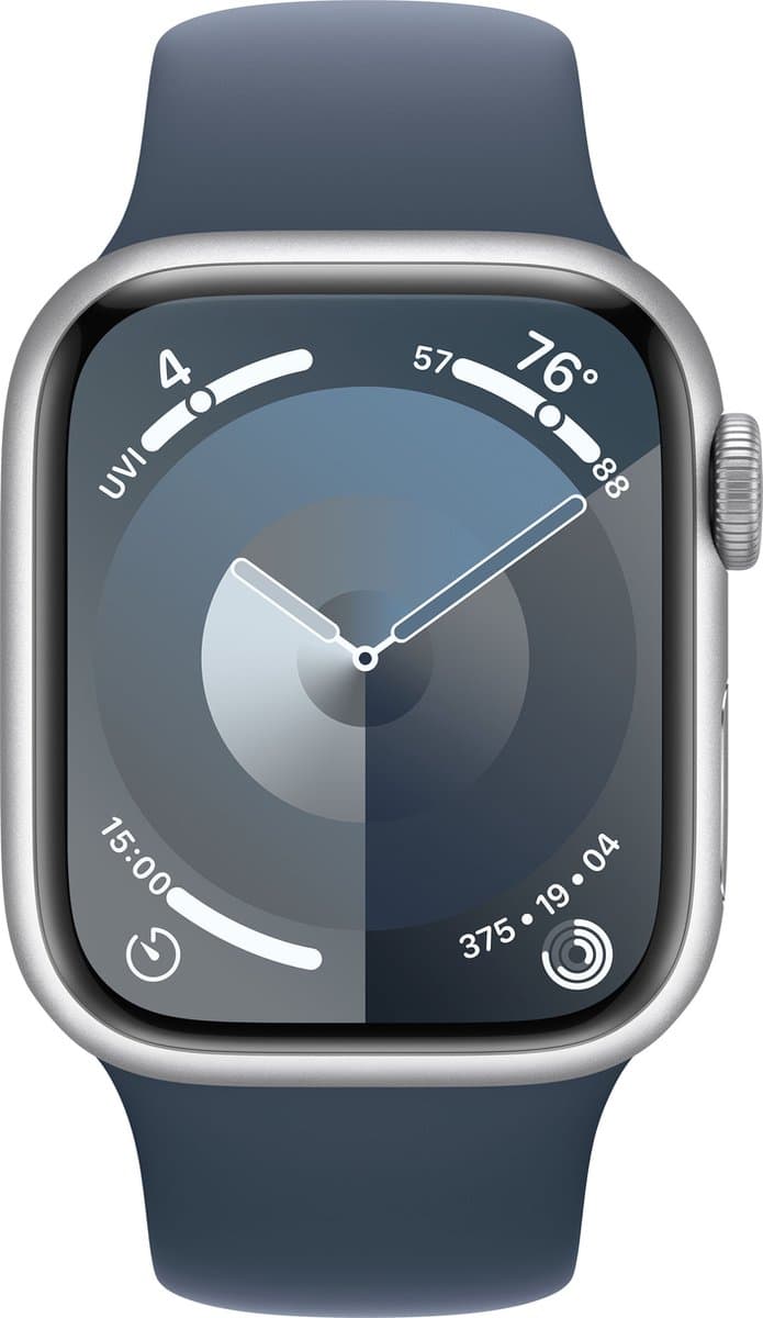 Apple Watch Series 9 - 41 mm - Silver Aluminium Case with Storm Blue Sport Band - M/L — afbeelding 1
