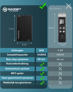 Gadgetplace Mini Afluisterapparatuur - 80 uur opnemen - Spy recorder - Afluisterapparaat - Voice Recorder Digitaal - Dictafoon — thumbnail 4