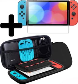 Hoes Geschikt voor Nintendo Switch OLED Case Hoesje Met Screenprotector - Bescherm Hoes Geschikt voor Nintendo Switch OLED Hoes Hard Cover - Zwart — thumbnail 1
