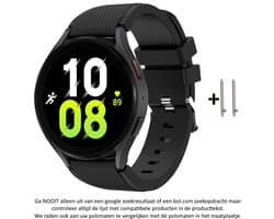 Zwart Siliconen Bandje voor bepaalde 20mm smartwatches van verschillende bekende merken (zie lijst met compatibele modellen in producttekst) - Maat: zie foto – 20 mm black rubber smartwatch strap