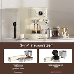 Empstorm Semi‑automatische espressomachine - 20Bar Druk - PID Temperatuurregeling Geschikt voor gemalen koffie & capsules - 1,5L Watertank -wit — thumbnail 3