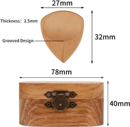 Daity 1 set - Gitaarplectrums van natuurlijk hout (5-delige set in doos) Massief houten plectrums voor folk- en akoestische gitaren; Cadeauset met accessoires voor elektrische gitaar, inclusief display en opbergdoosje; Voorzien van antislipgroeven. — thumbnail 5