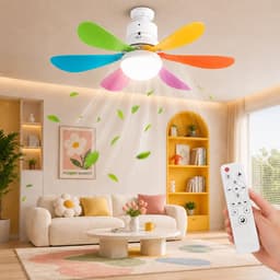 MUPOO E27 Plafondventilator met Lamp Ø52 cm - Ventilatorlamp met Afstandsbediening - 3 Kleurtemperaturen - 3 Snelheden - Timer en Geheugenfunctie - Stil DC Motor -Voor Slaapkamer Kinderkamer- kleurrijk — thumbnail 1