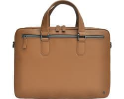 DESQ® Leren Laptoptas - 16" Laptops - Modern Slank Design - Bruin generfd leer