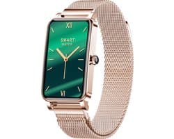 Knobbout Smartwatch met 1.45” (3,7 x 2,5 cm) HD Touchscreen – Hartslag, Bloeddruk, Zuurstofmeting – 12 Sportmodi – IP68 Waterdicht – Compatibel met Android & iOS - Rosegouden stalen band