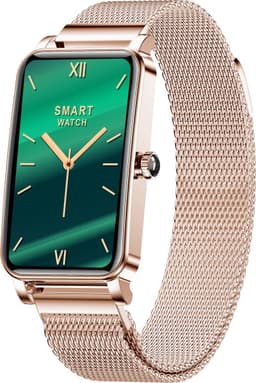 Knobbout Smartwatch met 1.45” Scherm (3,7 x 2,5 cm) HD Touchscreen – Hartslag, Bloeddruk, Zuurstofmeting – 12 Sportmodi – IP68 Waterdicht – Compatibel met Android & iOS - Rosegouden stalen band — thumbnail 1
