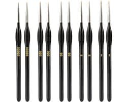 Set van 10 Fijne Detailpenselen voor Schilderen op Nummer, Miniatuurverf, Acryl- en Waterverfkunst