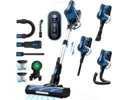 Grenintol V870 Steelstofzuiger - Snoerloze Stofzuiger met Accu - Draadloos Steelstofzuiger - 60000Pa Krachtige Zuigkracht - 350W Borstelloze Motor - 1.6L Grote Stofbak - HEPA Filter - LED Verlichting - Voor Dierenharen & Harde Vloeren - Blauw