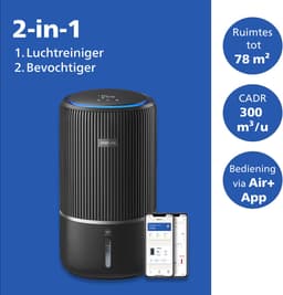 Philips PureProtect 3400 Series - Luchtreiniger en Bevochtiger - CADR 300m3/u - Ruimtes tot 78m2 - 3 Laags HEPA Filtratie - Air+ App - Ultrastil - Nachtlampje - Zwart - AC3421/13 — thumbnail 3