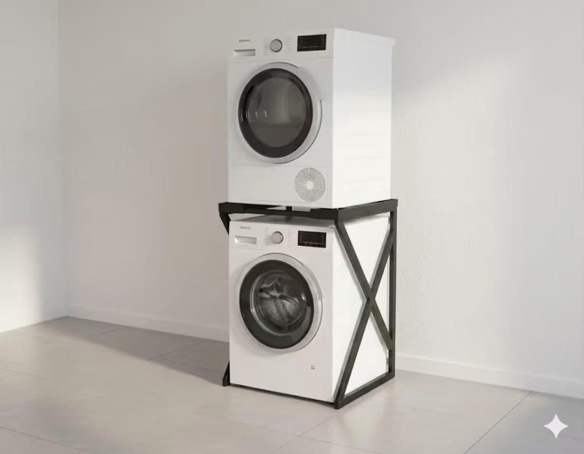 SERALUXE - Universeel Wasmachine Kast - Wasmachine Verhoger- Metaal - Zwart - Universeel Wasmachine en Droger Kast - Wasmachine Ombouw - Wasmachinerek - Wasmachine Sokkel- Robuust - Stabiel - Stevig - Anti Vibratie — afbeelding 1