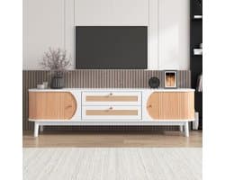 Tv-kast met rotan deuren - Tv meubel mediakast - Woonkamer opbergen - Massief houten frame