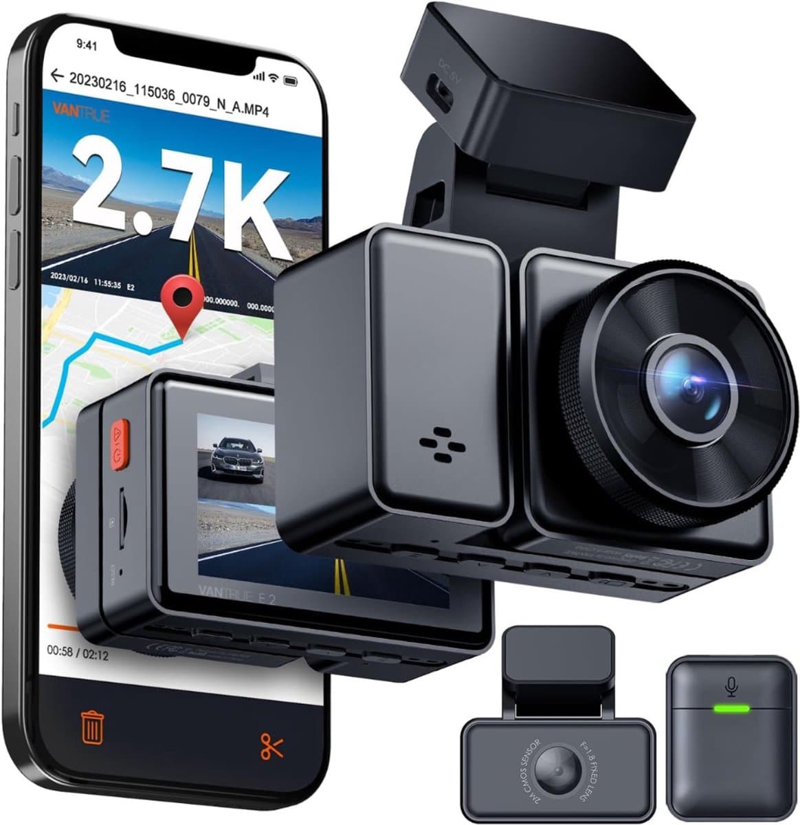 TIM® Dual Dashcam - Voor en Achter Camera – Auto Camera Met Nachtzicht – Zwart - 14cm x 15cm x 11cm — afbeelding 1