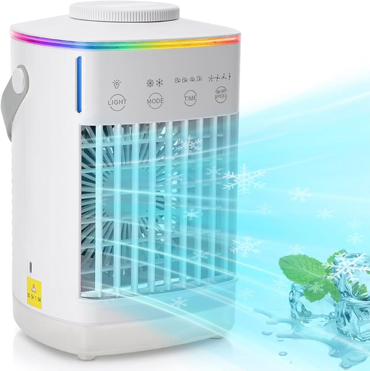 Mobiele Airco - Luchtkoeler met 700ML Watertank - USB Oplaadbare Mini Aircooler - Vernevelende Koelventilator - 4 Snelheden - 4 niveautimer - Draagbare Tafelventilator voor Thuis, Kantoor & Camping - Wit - 23.8x16x14 cm — afbeelding 1