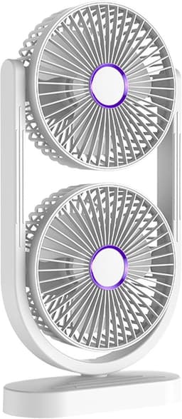 Ventilator - Tafelventilator - Fan - Bureauventilator - Stille ventilator met dubbele kop - Kantelbaar en oplaadbaar - Geluidsarme koeling - Mini-formaat - Geschikt voor thuis, kantoor en klaslokaal - wit — thumbnail 1