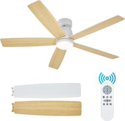 Moderne plafondventilator 52 inch met dimbare LED-verlichting – Stille omkeerbare DC-motor – 3 instelbare kleurtemperaturen – Met afstandsbediening – Energiezuinig – Laaghangende inbouwmontage – 132×132×26 cm – Wit — thumbnail 1