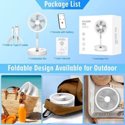 Statiefventilator-vloerventilator-tafel ventilator geluidloos -telescopische opvouwbare staande ventilator voor thuisgebruik met oplaadfunctie - Draagbaar, stil, lange batterijduur, mini USB-oplaadbaar - Wit - 22x22x10,5 cm — thumbnail 4