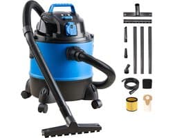 TIM® Bouwstofzuiger Zonder Zak - Alleszuiger Met Accessoires - Waterzuiger Met 20 Liter Reservoir - Stofzuiger - Met Waterfilter En Blaasfunctie – 1250W - Voor Binnen en Buitenreiniging - Blauw - 33cm x 34cm x 45cm