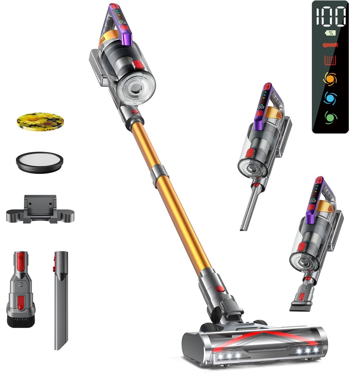 Jensaro S17 Draadloze Steelstofzuiger - 550W - 55KPA Krachtige Stofzuiger - Anti-Klit Borstel - 60 Min Accuduur - LCD Display — afbeelding 1
