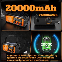 RAWVOLT® - NIEUW - Noodradio SW20K - 20000mAh Li-ion Accu - Solar Opwindbaar - Powerbank, Zaklamp, SOS Alarm & Leeslamp - 2026 model voor indoor, outdoor en in noodpakket - incl. Multi-Function Survival Armband - Tango Orange — thumbnail 2