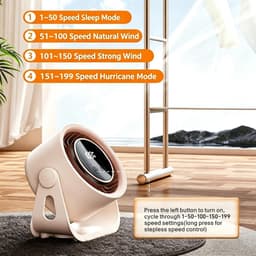 Bureau ventilator - Mini ventilator - USB ventilator - Hangventilator - Traploze snelheidsregeling met 199 standen - 8-uurs timer - LCD-display - Draagbare ventilator voor bureau, thuis op de camping - 14,8 x 7,4 x 15,6 cm - Grijs — thumbnail 2