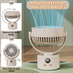 Bureau ventilator – Mini ventilator – Campingventilator - USB ventilator – Met statief - 3600 mAh – 3 snelheidsstanden – Automatisch zwenkend – Draagbare ventilator voor thuis, kantoor camping –15*8.5*39cm - Crèmewit — thumbnail 5