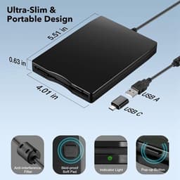 Externe Floppy Disk Drive - Floppy Lezer USB - Oude Data Lezen - Dubbele USB-A & C - 3.5 Inch — thumbnail 3