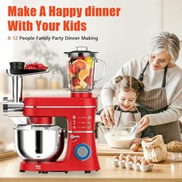 Keukenmixer 5-in-1 - Keukenmachine multifunctioneel - Bakken en koken - 1400W kantelbare kop - 10L kom - Rood — thumbnail 5