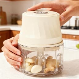 Mini Hakmachine - Keukenmachine Knoflook - Maaltijd Voorbereiding - Oplaadbaar Draadloos - 350ml Capaciteit - Crèmekleurig — thumbnail 3