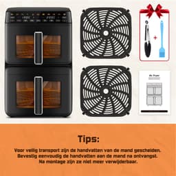 Saikefy Airfryer XXL - 11 Liter - Gestapelde Lades - 11 Programma's - Airfryer met Intelligent Touchbediening - Heteluchtfriteuse - Inclusief 4 handige accessoires — thumbnail 10