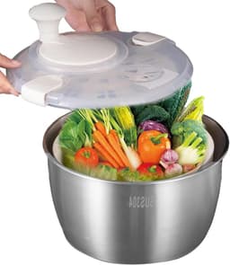 Salade Spinner - Groente Droger - Groenten Wassen - Roestvrij Staal - 5 Liter Capaciteit - Zilver — thumbnail 1