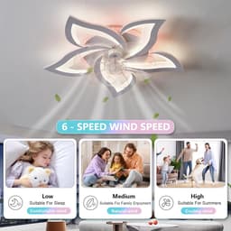 5 Lotus Ventilator - Bedienbaar Met Afstandsbediening & APP - RGB - Plafondventilator - Plafonniere - 6 Standen - Moderne Lamp - ⌀ 69cm — thumbnail 3
