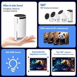 Vemera beamer - projector - android - thuisbioscoop - eenvoudige verbinden via bluetooth - 8k - wit — thumbnail 2
