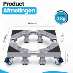 RaviSoll Wasmachine Verhoger – Universeel & Verstelbaar – Anti-Vibratie & Geluidsdempend – Met Remwieltjes – Max. 68x68cm – Voor Wasmachine, Droger & Koelkast – RVS Frame — thumbnail 3