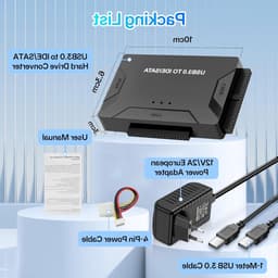 USB 3.0 naar IDE/SATA Hard Drive Adapter voor 2.5" en 3.5" HDD, 5Gbps, Compatibel met Windows en Linux, Met Voedingsschakelaar — thumbnail 5