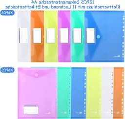 A4 Ringbinders in Zwart met 12 Plastic Hoezen in 6 Kleuren, Scheidingsbladen, Schrijfbare Labels en Kaarthouders voor Presentaties, Vergaderingen en Schoolgebruik — thumbnail 3