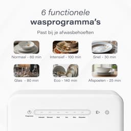 Skoov Mini Vaatwasser met waterreservoir - 3 couverts - 6 wasprogramma's - Extra stil - Kleine smalle vrijstaande afwasmachine - Camping - Wit — thumbnail 4