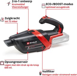 Einhell Accu Kruimelzuiger TE-HV 18/06 Li Solo - Power X-Change - 18 V/Li-Ion - 72 mbar - 0,6 L - Incl. 5 accessoires - Excl. accu en lader — thumbnail 2