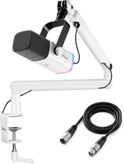 FIFINE TAM8 XLR - USB / XLR Studio microfoon - Flexibele Arm ( BM88 ) - Met kabelgoot - Geschikt voor PC/PS4/PS5 - RGB - Podcast - Gaming - Streaming - Wit — thumbnail 1