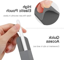 Zelfklevende potloodhouder voor iPad Pencil 1e en 2e generatie, elastische PU-lederen etui voor iPad 9e, 8e, Air 4, Pro 11 en 12.9, Mini 6, donkergrijs, ideaal voor bescherming en gebruiksgemak — thumbnail 4