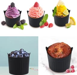 8-delige siliconen airfryer ovenschaal, eier- en puddingvormpjes - zwart - 6,6*6,5 (cm) — thumbnail 3