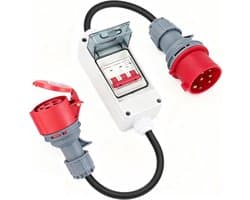 CEE Adapter 63A naar 32A, IP44 Voedingsadapter met Veiligheidsschakelaar, 400V Stekker naar 32A Coupling voor Stroomvoorziening en CEE Verlengsnoer met Aansluiting